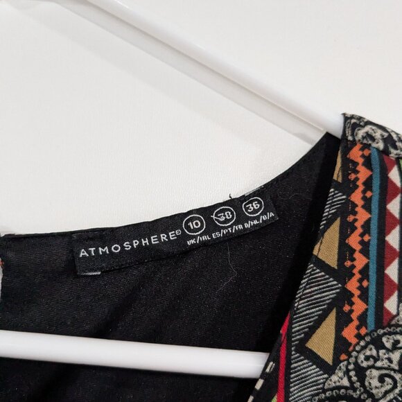 Atmosphere Long Sleeved Patterned Dress Black White Red Size 10 UK 6 US - Picture 2 of 3